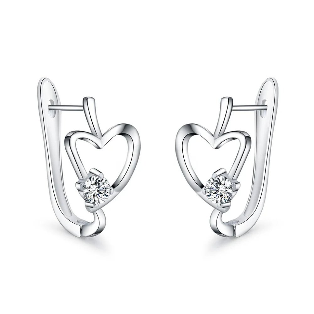 Beautiful Crystal Heart's Buckle Stud Earring's Solid Sterling Silver - Picture 4 of 5